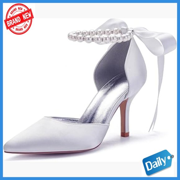 Satin Wedding Heels Pointed Toe 3 Inch Heels Bridal Pumps Size US 5-11